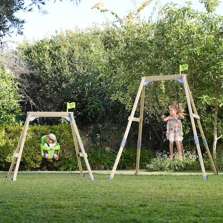 Portique balançoire 2 en 1 évolutif forest acorn bois h200cm Marron - bleu - gris - vert 5 - vertbaudet enfant 