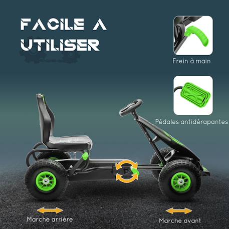 Kart à pédales enfant go kart formule 1 racing super power 5 aileron avant pneus gonflables caoutchouc Blue+Green+Pink+Red 12 - vertbaudet enfant 