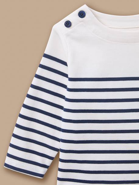 T-shirt marinière boutonné bébé Rayure marine/ecru 2 - vertbaudet enfant 