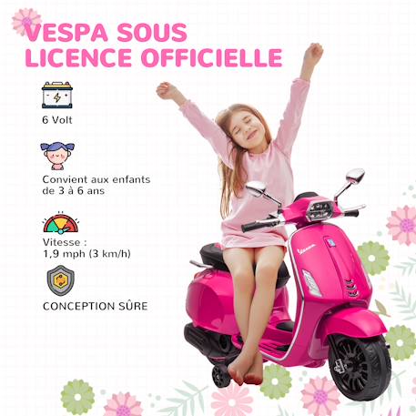 Scooter électrique enfant vespa 6v - musiques, feu av, entrée usb, radio fm - 2 roues auxiliaires Green+Pink+White 10 - vertbaudet enfant 