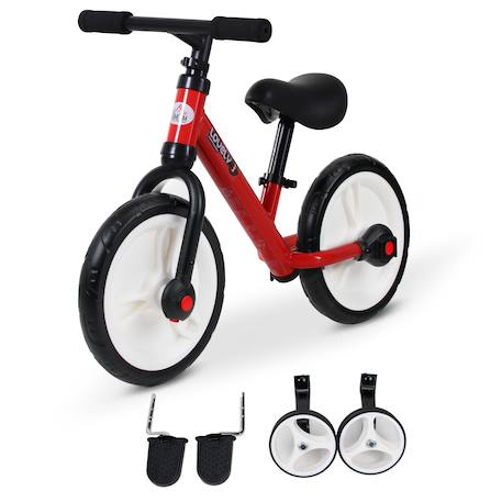 Vélo enfant draisienne 2 en 1 roulettes pédales amovibles hauteur selle réglable Red 1 - vertbaudet enfant 