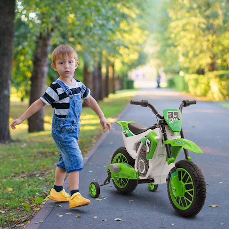 Moto cross électrique enfant 12v 3-8 km/h roulettes auxiliaires amovibles Blue+Green+Red 8 - vertbaudet enfant 