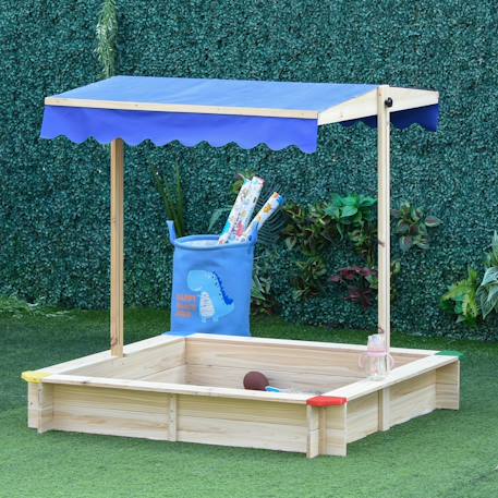 Bac à sable bois carré dim. 1,2l x 1,2l x 1,2h m - hauteur et inclinaison toit réglables - bois naturel de pin Blue 2 - vertbaudet enfant 