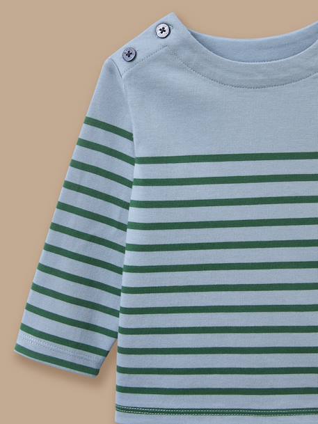 T-shirt marinière boutonné bébé Rayure vert/bleu 2 - vertbaudet enfant 