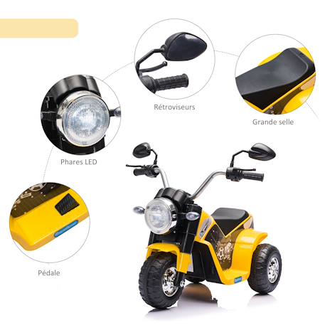 Moto électrique enfant chopper tout-terrain 6v 20w marche av ar 3 roues effets lumineux sonores Red+Yellow 10 - vertbaudet enfant 