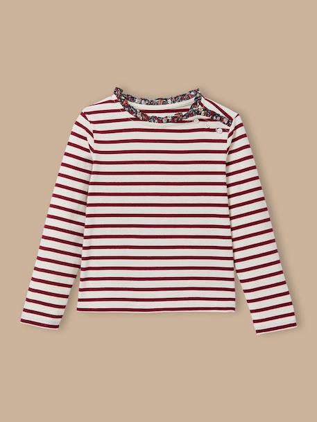 T-shirt marinière fille tissu liberty Rayure cerise+Rayure marine+Rayure rose+Rayure verte 1 - vertbaudet enfant 