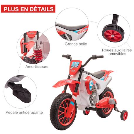 Moto cross électrique enfant 12v 3-8 km/h roulettes auxiliaires amovibles Blue+Green+Red 17 - vertbaudet enfant 