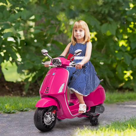 Scooter électrique enfant vespa 6v - musiques, feu av, entrée usb, radio fm - 2 roues auxiliaires Green+Pink+White 8 - vertbaudet enfant 