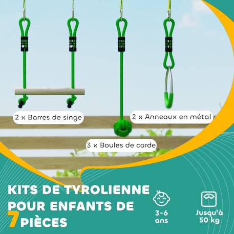 Tyrolienne enfant 10m max. 50kg - kit complet - nombreux accessoires - vert Green 4 - vertbaudet enfant 