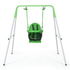 -Portique balançoire enfant 6-36 mois - siège haut, accoudoirs, ceinture sécurité 2 points, barre protection - métal époxy