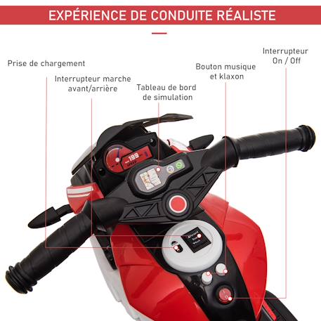 Moto électrique enfant 3 roues 6v 3km/h max. Effets lumineux sonores Black+Red 11 - vertbaudet enfant 