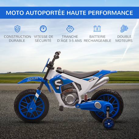 Moto cross électrique enfant 12v 3-8 km/h roulettes auxiliaires amovibles Blue+Green+Red 4 - vertbaudet enfant 