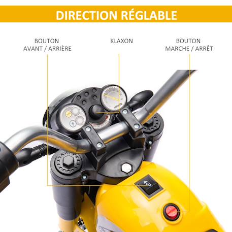 Moto électrique enfant chopper tout-terrain 6v 20w marche av ar 3 roues effets lumineux sonores Red+Yellow 8 - vertbaudet enfant 