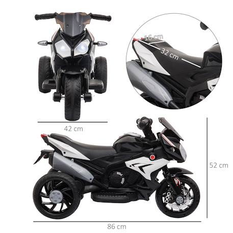 Moto électrique enfant 3 roues 6v 3km/h max. Effets lumineux sonores Black+Red 3 - vertbaudet enfant 
