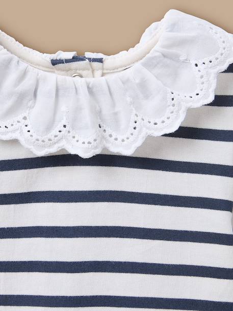 T-shirt marinière broderie anglaise bébé Rayure marine/ecru 2 - vertbaudet enfant 