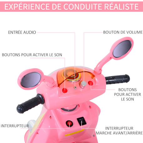 Moto scooter électrique pour enfants 6 v env. 3 km/h 3 roues et topcase effet lumineux et sonore rose Pink 5 - vertbaudet enfant 