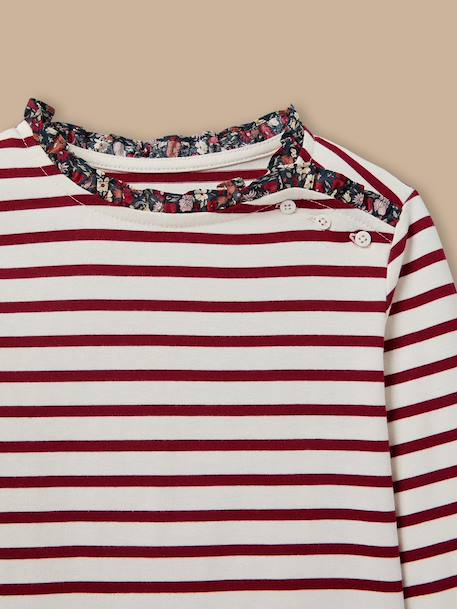 T-shirt marinière fille tissu liberty Rayure cerise+Rayure marine+Rayure rose+Rayure verte 2 - vertbaudet enfant 