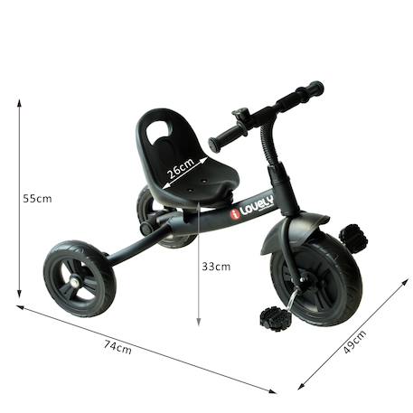 Tricycle enfant multi-équipé garde-boue sonnette pédales antidérapantes siège réglable 2 positions avec dossier Black 3 - vertbaudet enfant 