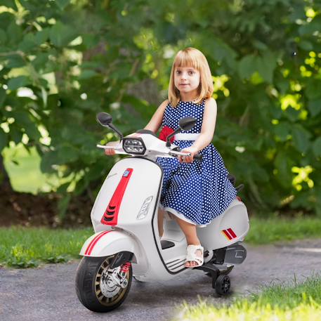 Scooter électrique enfant vespa 6v - musiques, feu av, entrée usb, radio fm - 2 roues auxiliaires Green+Pink+White 14 - vertbaudet enfant 