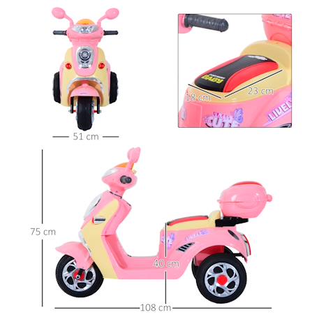 Moto scooter électrique pour enfants 6 v env. 3 km/h 3 roues et topcase effet lumineux et sonore rose Pink 3 - vertbaudet enfant 