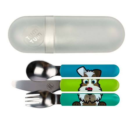 Lot de 3 couverts inox puzzle avec étui scruff Green 1 - vertbaudet enfant 