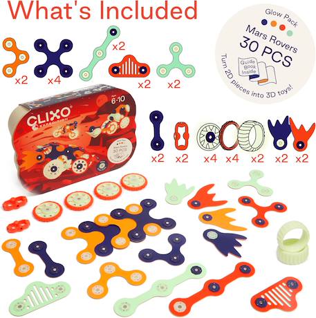 Mars rovers - clixo - jeu de construction phosphorescent, magnétique, flexible, durable et imaginatif – 30 pièces – dès 6 ans Blue 2 - vertbaudet enfant 