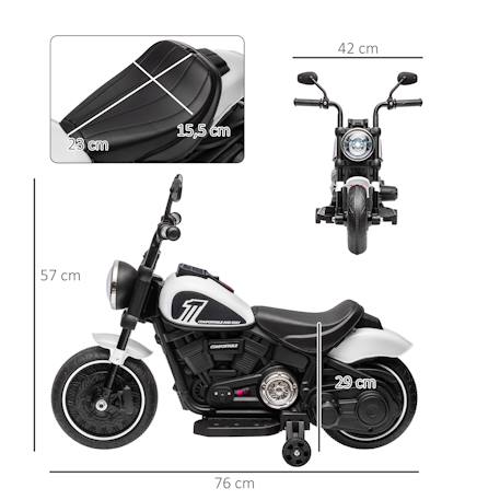 Moto électrique enfant 6 v 3 km/h effet lumineux roulettes amovibles repose-pied pédale métal pp rose noir Blue+Pink+Red+White 15 - vertbaudet enfant 