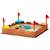 Bac à sable en bois design muraille - 4 drapeaux et sièges, doublure - dim. 90 x 90 x 17 cm - bois sapin pré-huilé Brown 1 - vertbaudet enfant 
