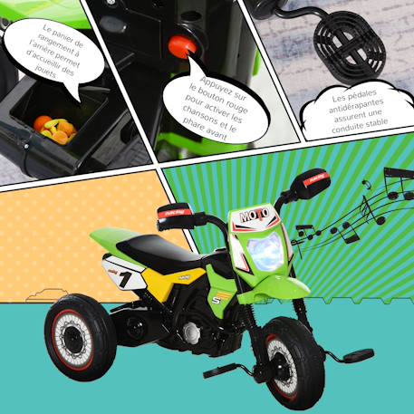 Tricycle enfant moto cross effets musicaux et lumineux coffre rangement Green+Red 4 - vertbaudet enfant 