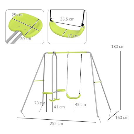Balançoire 2 agrès portique avec balançoire et face à face dim. 2,55l x 1,6l x 1,8h m métal époxy Grey 3 - vertbaudet enfant 