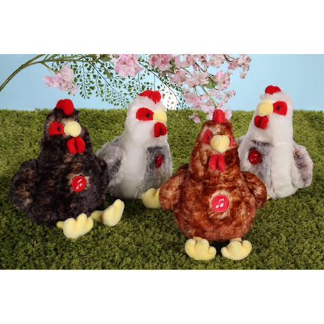 Peluche - poule flammée sonore marron et blanche en peluche - 22 cm Brown 5 - vertbaudet enfant 