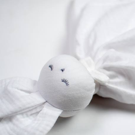 Doudou lapin  en gaze de coton jeanne Beige+Blanc+Blanc à pois or+Bleu+Camel+Écru+Gris+Rose+Terracotta+Vert de gris 8 - vertbaudet enfant 