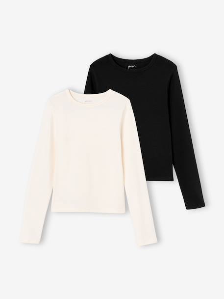 Lot de 2 T-shirts cropped manches longues fille chocolat+noir 7 - vertbaudet enfant 