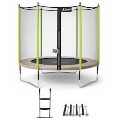 -Trampoline jardin ø 300?cm + échelle + kit d'ancrage - jumpi 300 - taupe/vert