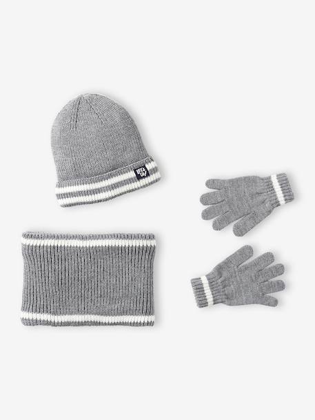 Ensemble garçon bonnet, snood et gants bleu nuit+gris chiné 8 - vertbaudet enfant 