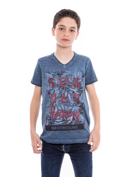 T-shirt col v nogota garçon Blue+Grey 1 - vertbaudet enfant 