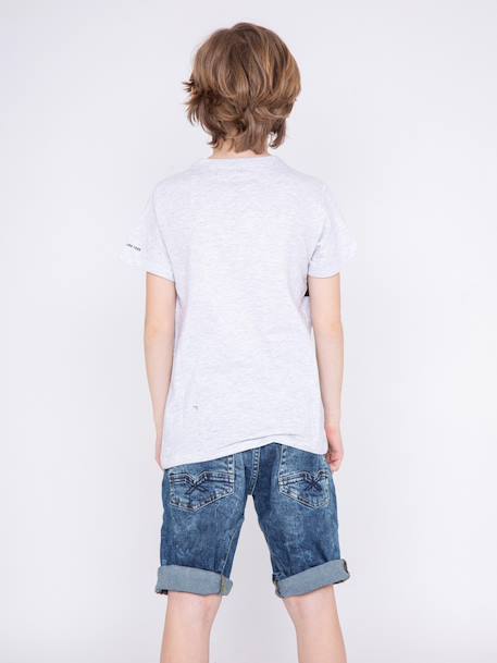 T-shirt col rond pur coton motifs relief nolibert garçon Grey+White 2 - vertbaudet enfant 