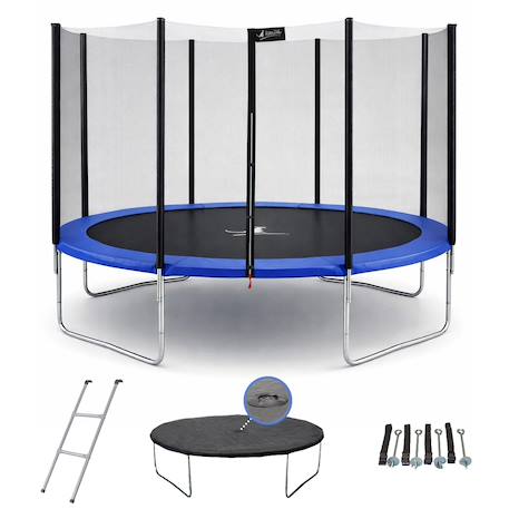 Trampoline rond bleu ø 430cm avec filet, échelle, bâche et kit ancrage Blue 1 - vertbaudet enfant 