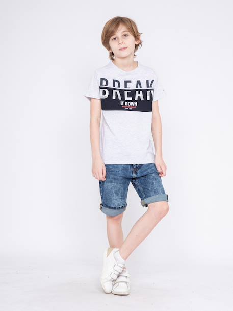 T-shirt col rond pur coton motifs relief nolibert garçon Grey+White 3 - vertbaudet enfant 