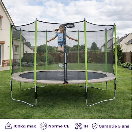 Trampoline jardin ø 430?cm + filet + échelle - jumpi 430 - taupe/vert Beige 2 - vertbaudet enfant 