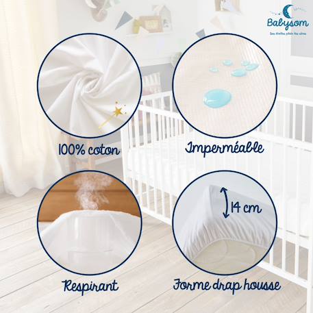 Protège matelas bébé 2 en 1 | drap housse + alèse imperméable | jersey 100% coton White 3 - vertbaudet enfant 