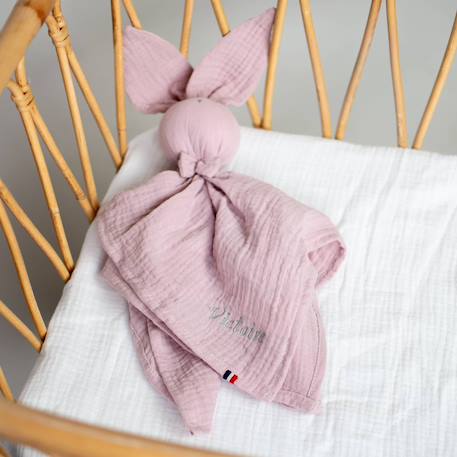 Doudou lapin  en gaze de coton jeanne Beige+Blanc+Blanc à pois or+Bleu+Camel+Écru+Gris+Rose+Terracotta+Vert de gris 45 - vertbaudet enfant 
