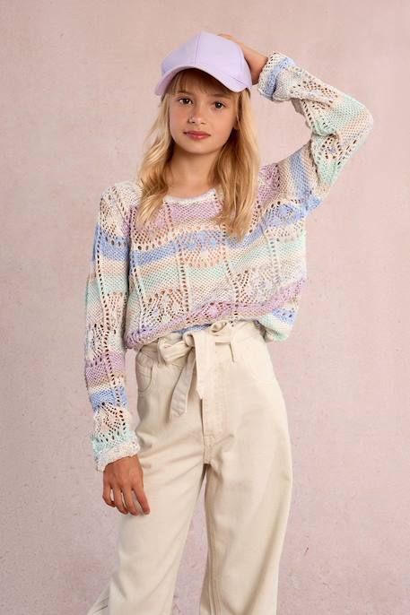 Fille-Pull tie-dye ajouré
