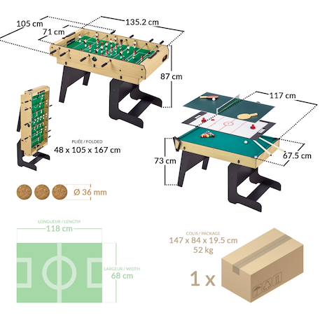 Table multi jeux pliable baby foot - billard - ping pong - hockey Brown 4 - vertbaudet enfant 