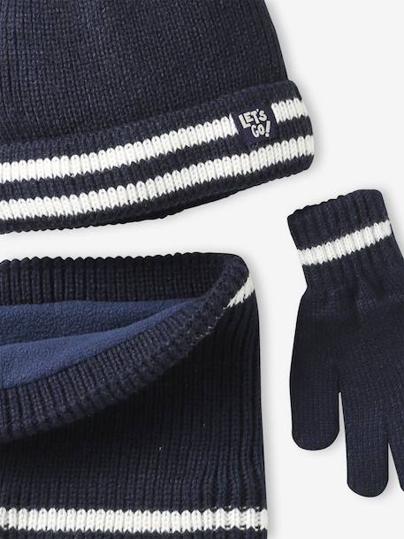 Ensemble garçon bonnet, snood et gants bleu nuit+gris chiné 6 - vertbaudet enfant 