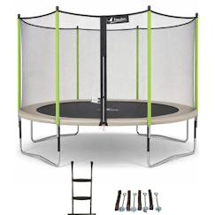 -Trampoline jardin ø 360?cm + échelle + kit d'ancrage - jumpi 360 - taupe/vert