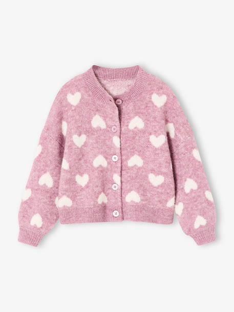 Gilet jacquard coeurs fille beige doré+lilas+vieux rose 6 - vertbaudet enfant 