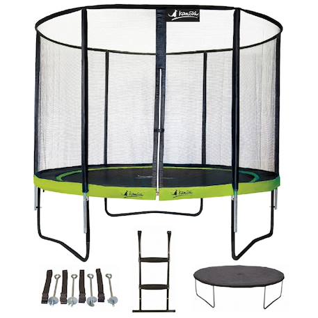 Trampoline ø 300cm + filet + échelle + bâche + kit ancrage - punchi 300 vert Green 2 - vertbaudet enfant 
