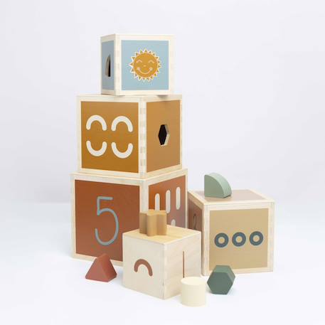 Cubes empilables en bois Multicolor 2 - vertbaudet enfant 