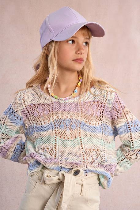 Pull tie-dye ajouré Mauve 3 - vertbaudet enfant 